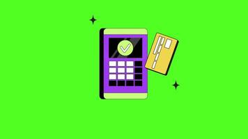 A phone with a credit card on it, icon animation on a green screen background, ideal for showcasing mobile payments, digital transactions, and E-commerce payment solutions. video
