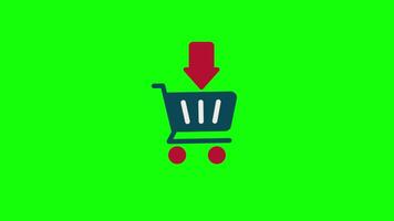 Shopping cart icon animation on a green background, ideal for E-commerce, online shopping, digital marketing, and showcasing products or services in a retail context. video