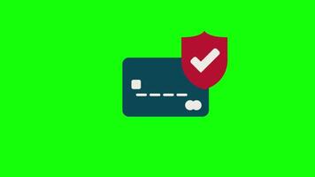 a credit card with a shield and a check mark, Online Payment by Card Icon Green Screen Animation video