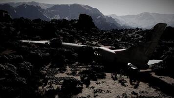 Plane crash site in rugged terrain after an accident in remote location video