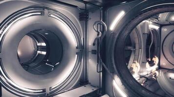 Interior of a modern space station module with advanced tech video