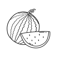 Beautiful black and white line drawing of watermelon as a whole and watermelon as a slice, showing simplicity and elegance, suitable for modern design and creative concepts. png