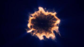 uma fogosa, laranja brilhando esfera com dinâmico arestas, irradiando luz e energia em uma Sombrio fundo, simbolizando intensidade e força video
