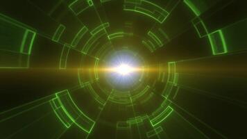 A futuristic, green digital tunnel with concentric circular patterns and glowing lines technology and data flow background video