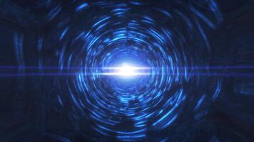 A futuristic tunnel with blue light radiating from the center, giving a cyberpunk and high-tech ambiance with glowing, circular energy waves background video