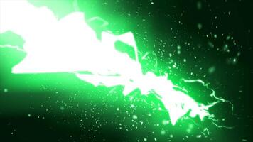 Vivid green electric lightning energy bursting in dark space, symbolizing powerful energy, environmental connection, and motion background video