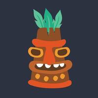 wooden ethnic statue with laugh face in flat design. vector