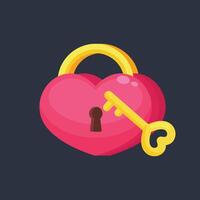 love shaped padlock with golden key in flat design. vector