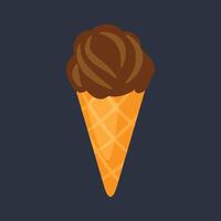 chocolate ice cream cone in flat design. vector
