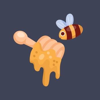 honey with bee in flat design. vector