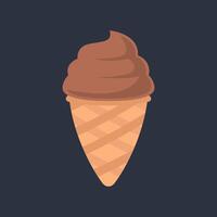 chocolate flavor ice cream wafer cone in flat design. vector