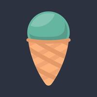 matcha flavor ice cream wafer cone in flat design. vector