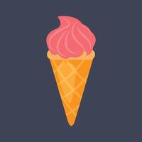 strawberry ice cream cone in flat design. vector