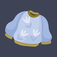 blue sweater with flower motif in flat design. vector