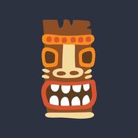 wooden ethnic statue with angry face in flat design. vector