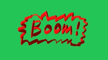 Boom word in blackish red on a black background, designed in a hand-drawn brush-painted style video
