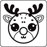 Cute and cartoonish reindeer face, outlined in black. vector