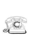 Black and white sketch of a retro landline telephone object with circle number vector