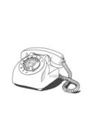 Black and white sketch of a retro landline telephone object vector