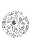 Fastfood coloring page book for kid and preeschool black and white sketch drawing vector