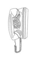 Black and white sketch of a technological object retro pay phone vector
