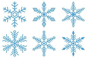 Snowflake icons set in line art. Snow sign collection, perfect for winter or holiday. Isolated frost crystal design on white background. vector