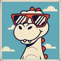 dinosaur with sunglasses sticker colorful line art design illustration vector