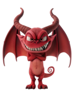 A red figurine with a big head and horns png