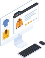Isometric Online Clothing Store and Shopping on Computer Screen vector