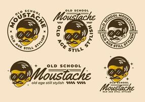 Old School moustache. Man with Moustache illustration character in retro style in 5 type vector