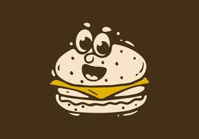 Burgerlicious. Burger illustration with face illustration in cartoon style. Dark background vector