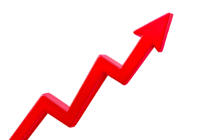 A Vibrant Red 3D Arrow Pointing Upwards With a Zigzag Pattern png