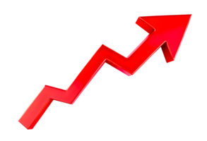 A Red 3D Arrow Pointing Upwards With a Zigzag Pattern png