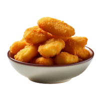A bowl of fried chicken nuggets on a transparent background png