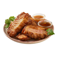 Pork Fried with sauce and garnish on a plate png