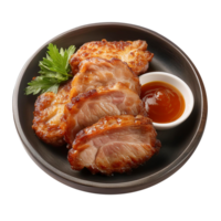 Pork Fried with sauce on a plate transparent background png