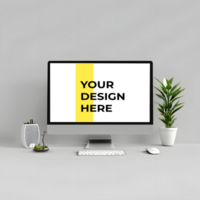 Professional Desk Design with Computer Monitor mockup psd
