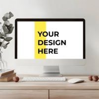 Modern Desk with Computer Monitor Mockup psd