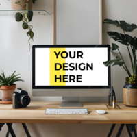 Stylish Workspace Mockup with a Computer Monitor psd