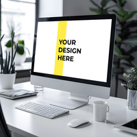Computer Monitor Mockup in a Sleek Workspace psd