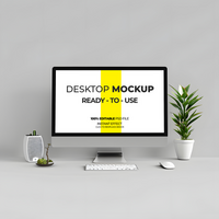 Mockup of Desktop Monitor on a Neat Desk mockup psd