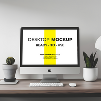 Minimal Desk Setup with Computer Monitor Mockup psd