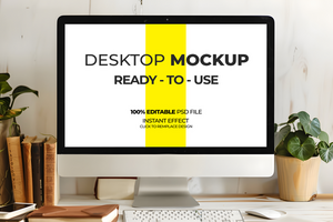 Minimal Workspace Mockup Centered on a Monitor psd