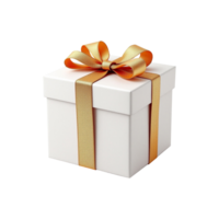 white gift box with golden ribbon on transparent background png