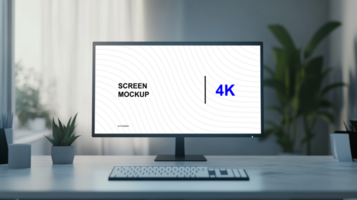 Front View Screen Mockup on Table with Keyboard Nearby psd