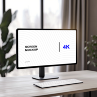 Desktop Screen Mockup with Keyboard Nearby on Table psd