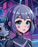 Anime character cyberpunk high technology vector