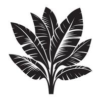 Flat Black Silhouette of Banana Leaf on White Background vector