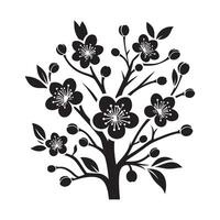 Flat Silhouette of Blossom in Black on White Background vector