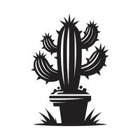 Artistic Cactus Silhouette in Black on White Background vector